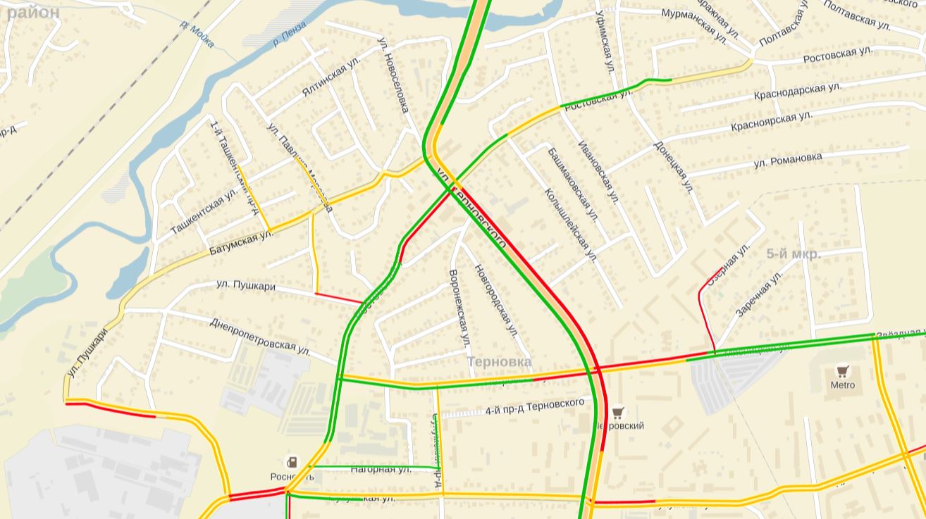 Какой район г пенза улица. Терновка Пенза на карте. Пенза карта Терновка карта. Пенза район Терновка на карте. Перекресток Терновского Ростовская.