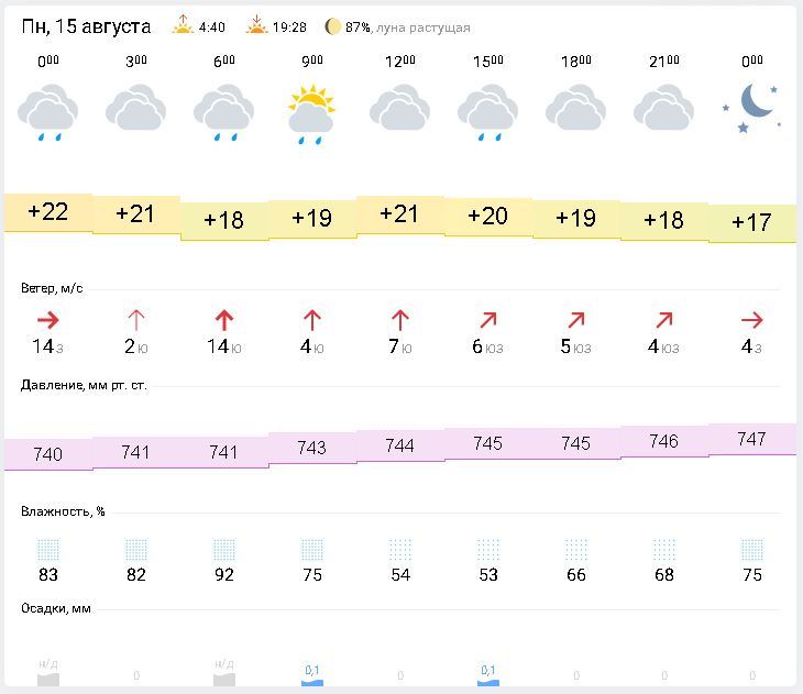 Погода днем пенза