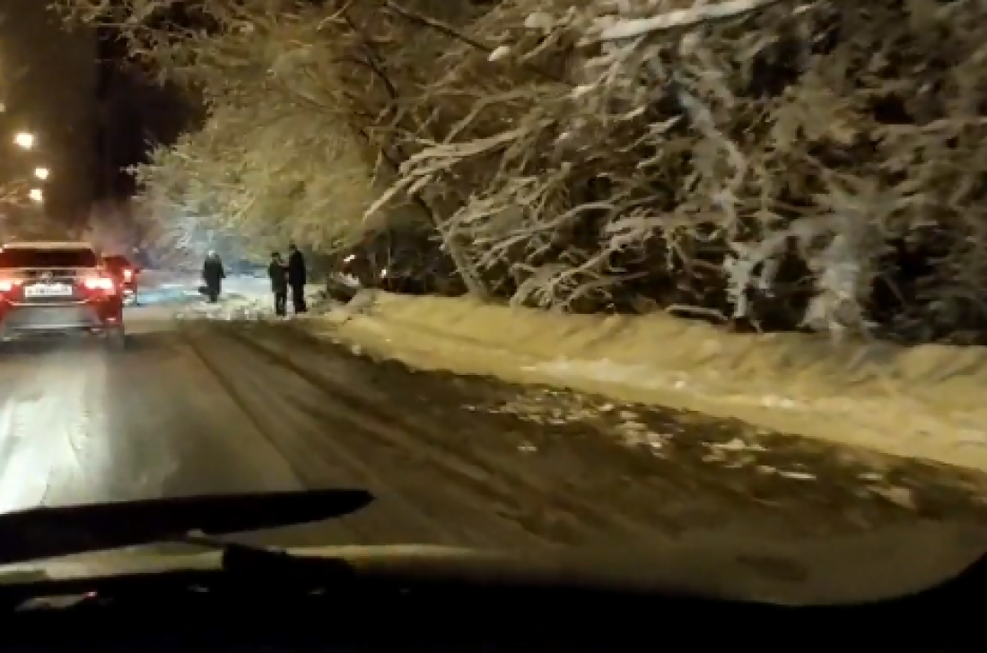 При въезде в Пензу иномарка оказалась в кювете. Видео