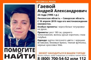 Пензенцев просят помочь в поисках 23-летнего Андрея Гаевого