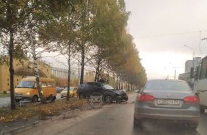На проспекте Строителей в Пензе врезалась в дерево «Лада Приора». Фото