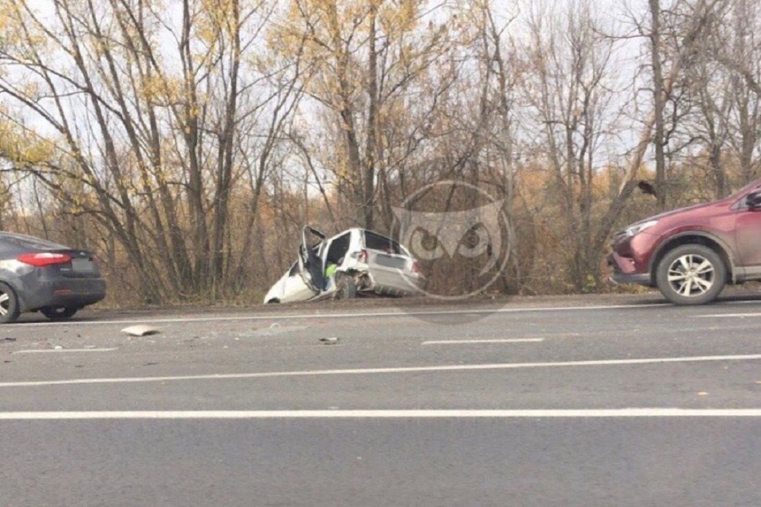 Возле пензенского поселка Монтажный иномарка вылетела в кювет. Фото