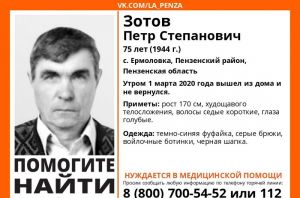 В Пензенском районе пропал 75-летний мужчина