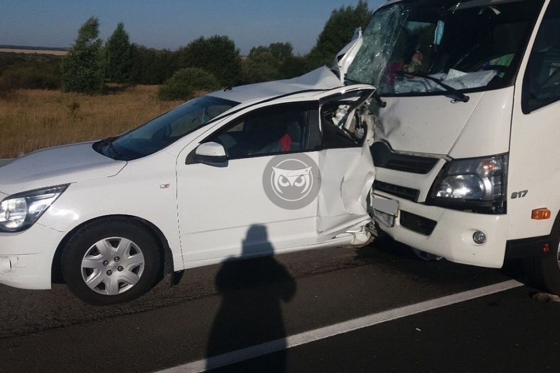 На трассе под Пензой грузовик смял половину автомобиля