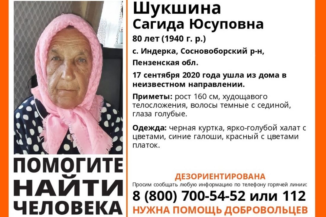 В Пензенской области пропала 80-летняя дезориентированная женщина |  18.09.2020 | Пенза - БезФормата