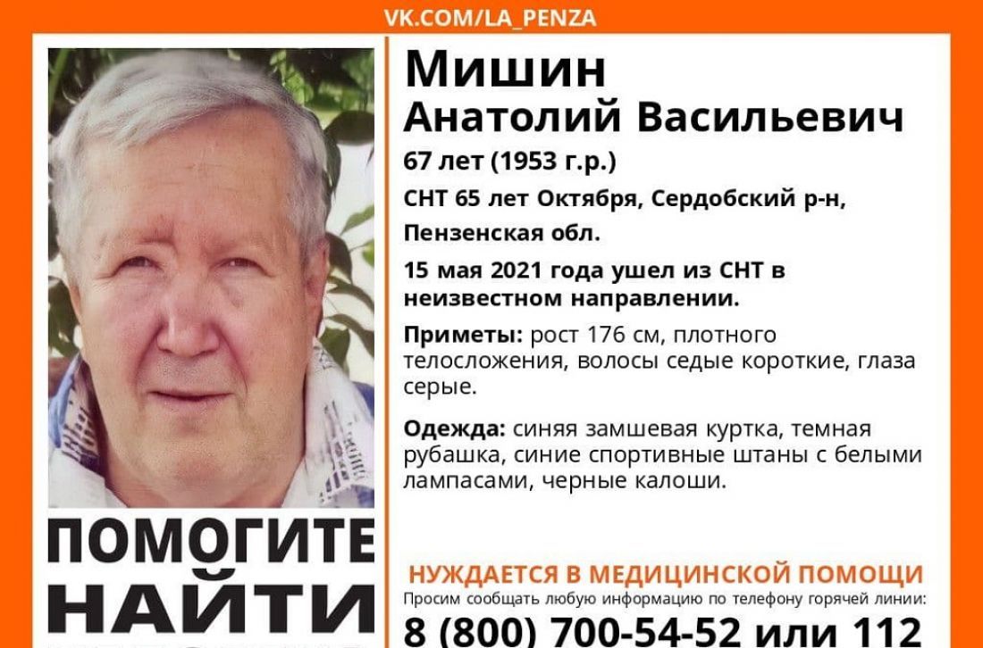 Добровольцев просят помочь в поисках 67-летнего жителя Сердобского района