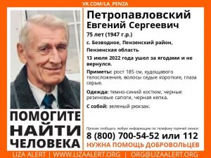 В Пензенской области пропал 75-летний Евгений Петропавловский