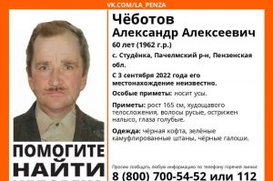 Пропал 60-летний житель Пачелмского района