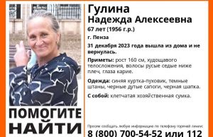 В Пензе 31 декабря пропала 67-летняя Надежда Гулина