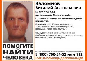 Пропал 55-летний житель Колышлея Виталий Заломнов