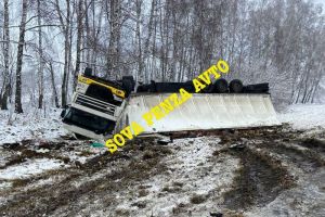 На федеральной трассе в Пензенской области опрокинулась и развалилась фура