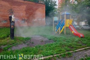 Детскую площадку на проспекте Победы в Пензе заливает горячей водой