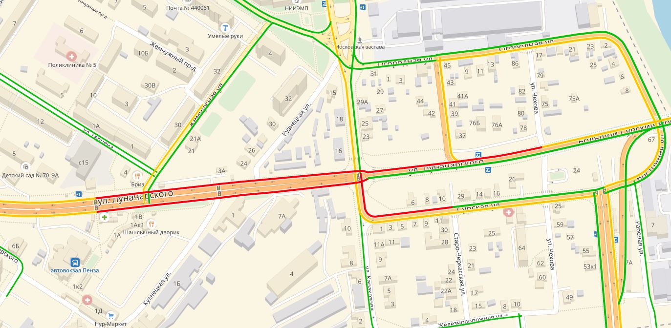 Почтовая 44. Пересечение улиц Луначарского и полевой карта. Поликлиника автовокзал Пенза. Перекресток Луначарского и Пролетарская Пенза. Перекрёсток Луначарского -Клубова схема.