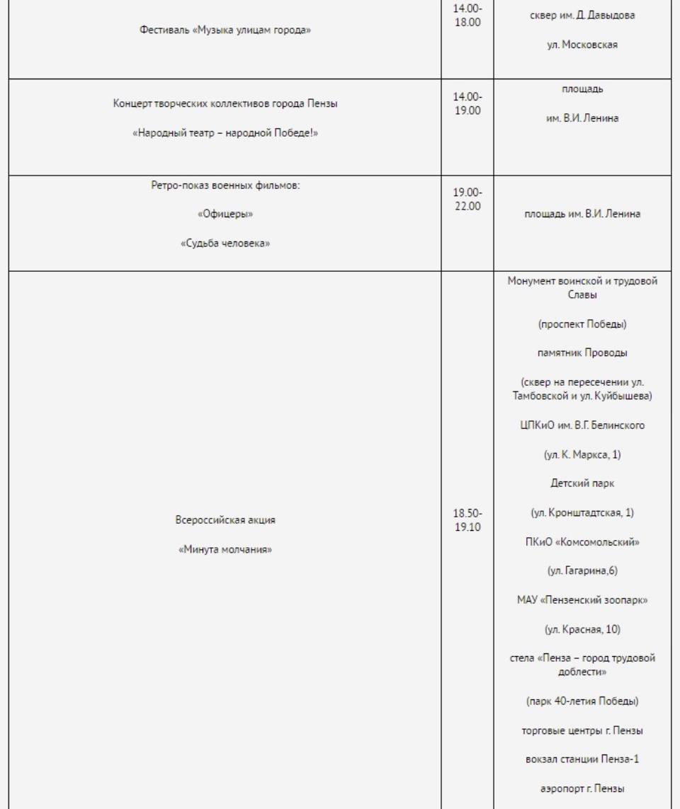 Афиша мероприятий и ограничение движения на 9 мая в Пензе: подробная  информация