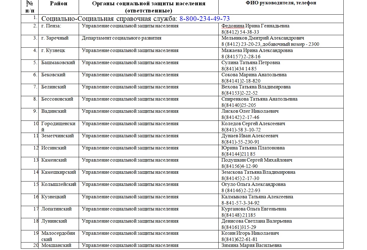 Справочная пенза номера