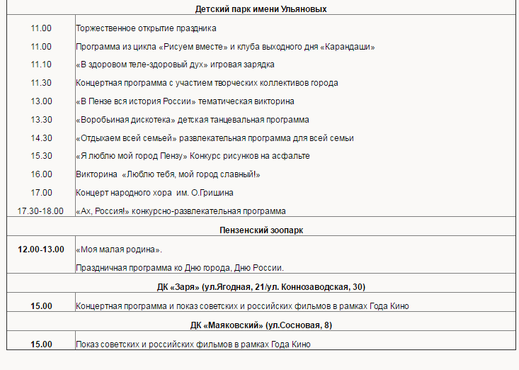 План мероприятий 9 мая пенза